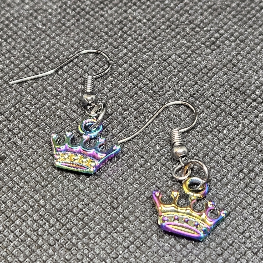 Oil Spill Crown Fishhook Earrings